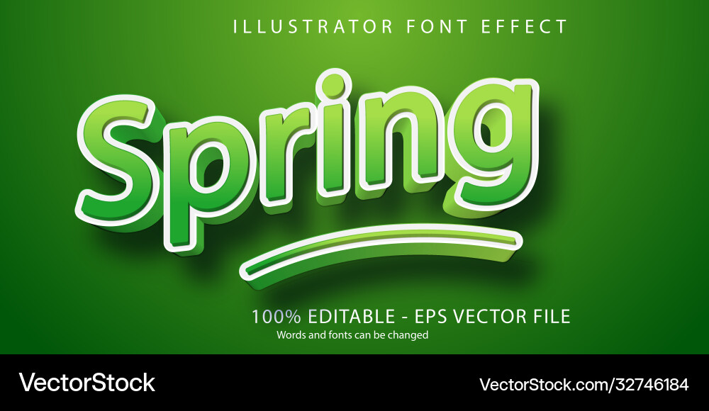Spring text effect green editable font style vector image