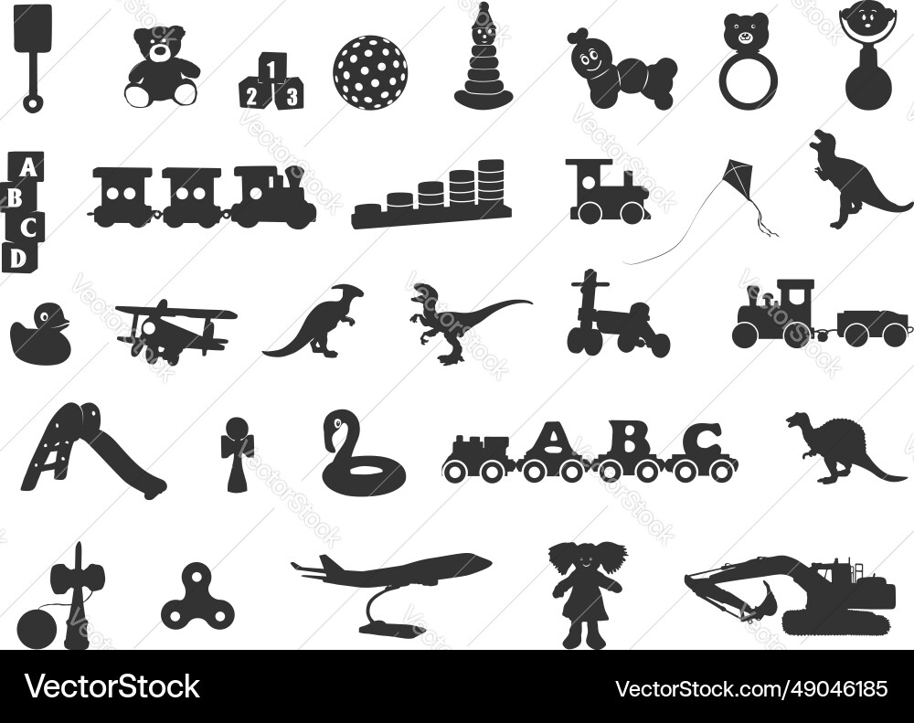 Child's Toy Silhouettes - Diverse Playthings Vector Image