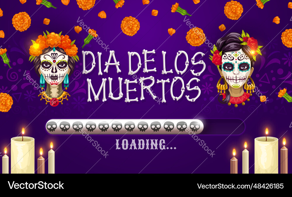 Dia de los muertos mexican holiday loading bar Dia de los muertos mexican holiday loading bar vector image
