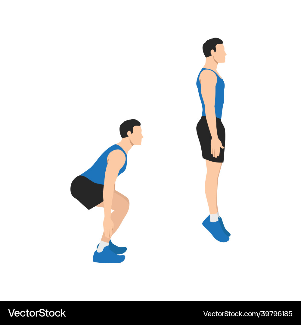 Man doing jump squat exercise flat Man doing jump squat exercise flat vector image