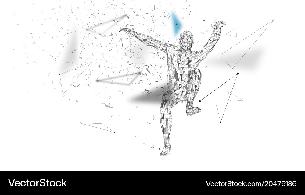 Conceptual abstract man in a jump connected lines vector image