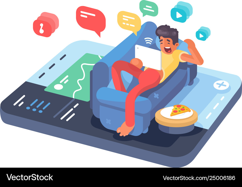 Man lying on sofa with tablet Man lying on sofa with tablet Vector Image