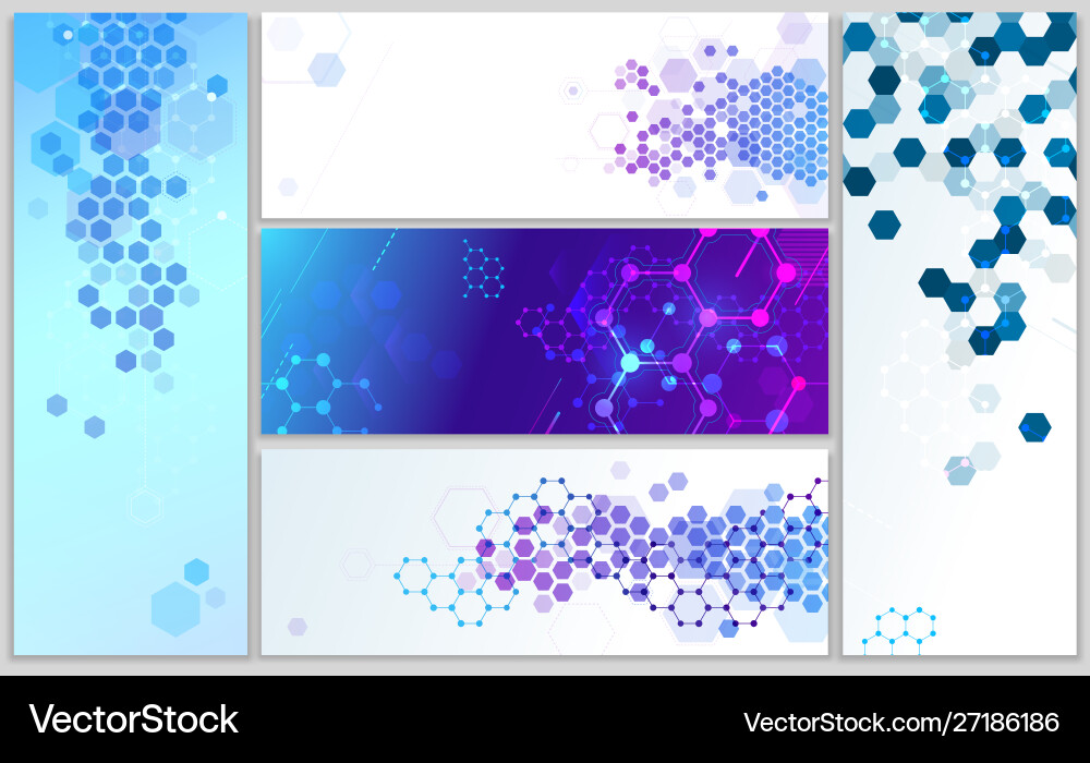 Molecular Science Banners - Hexagonal Grid Vector Image