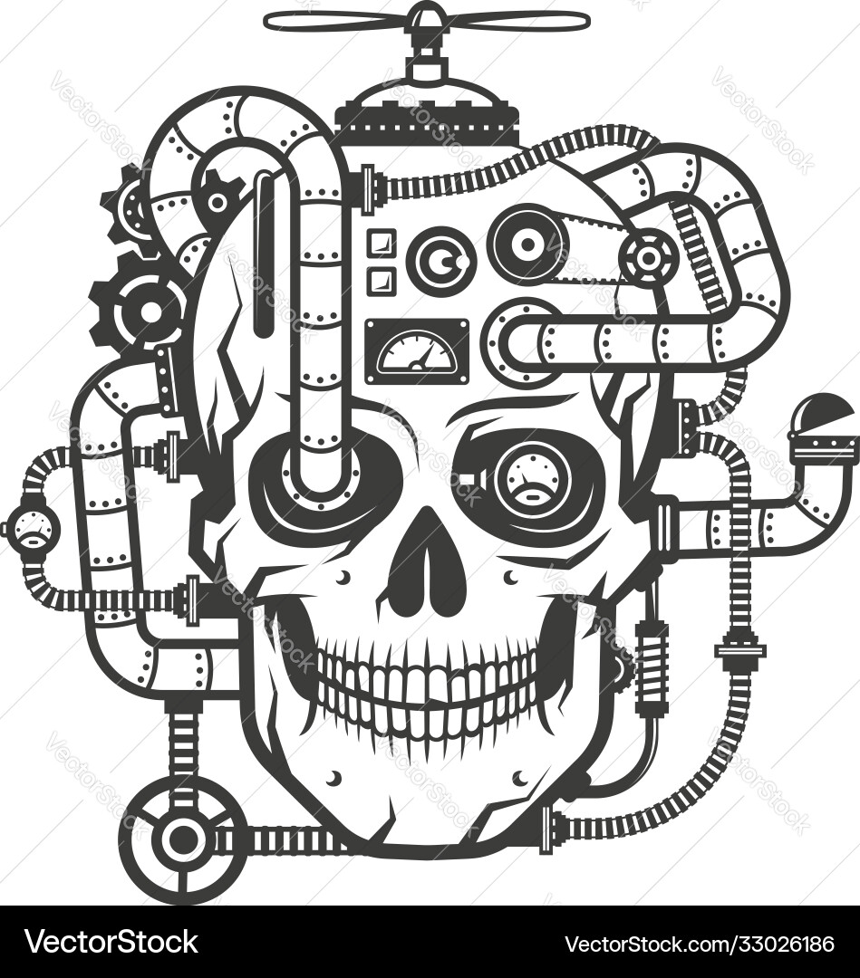 Steampunk cyborg skull Steampunk cyborg skull vector image