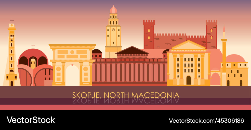 Sunset skyline panorama of city skopje Sunset skyline panorama of city skopje vector image