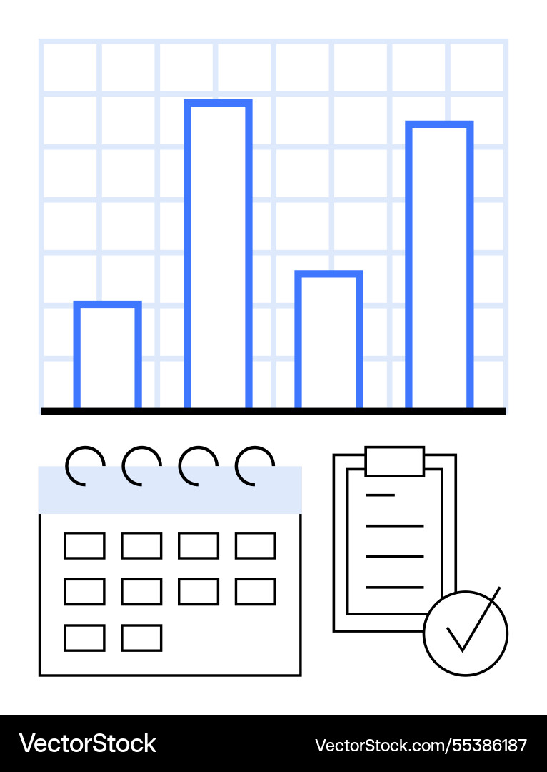 Data analysis with bar graph calendar Data analysis with bar graph calendar vector image