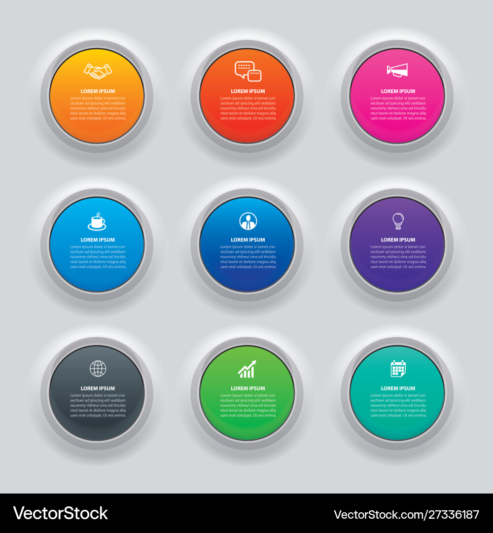Data Circle Buttons - 9 Templates Vector Image