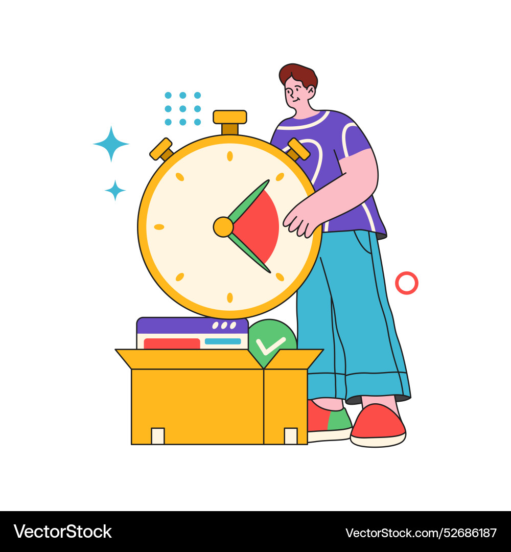 Employee with productivity tool timer Employee with productivity tool timer vector image