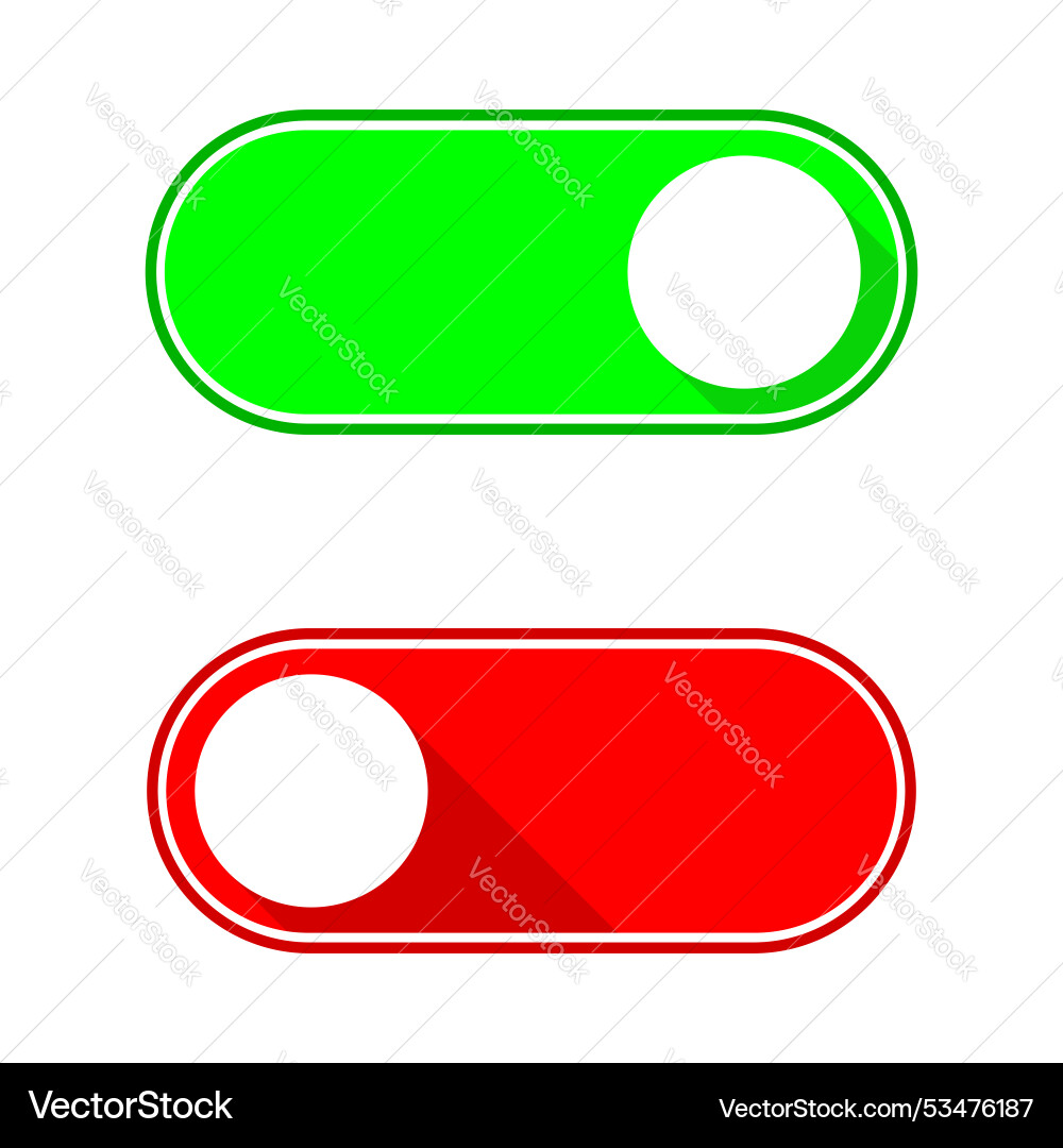 Green on and red off toggle switch buttons icon Vector Image