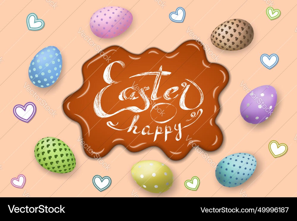 Happy easter card background lettering eggs vector image