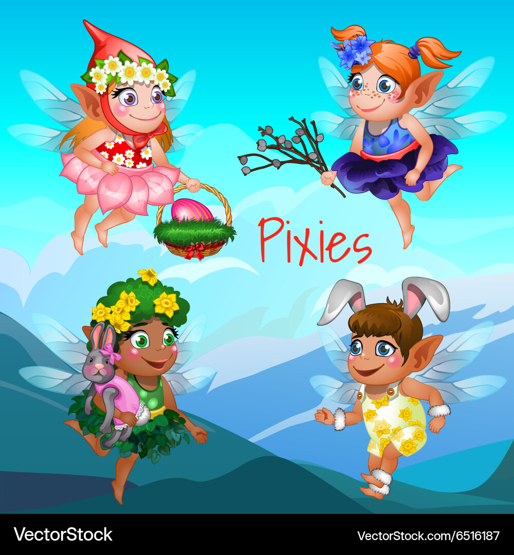 Set fairies with different accessories and objects Vector Image
