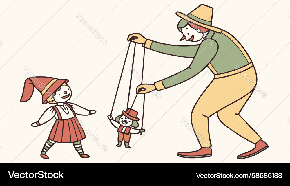 Adult controlling child puppet with strings Vector Image