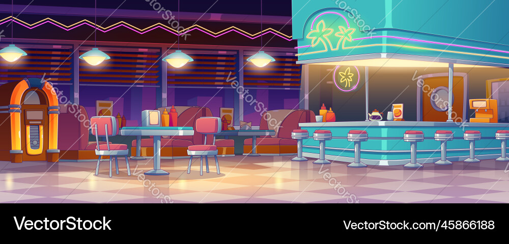 Empty american retro 50s diner interior design Empty american retro 50s diner interior design vector image