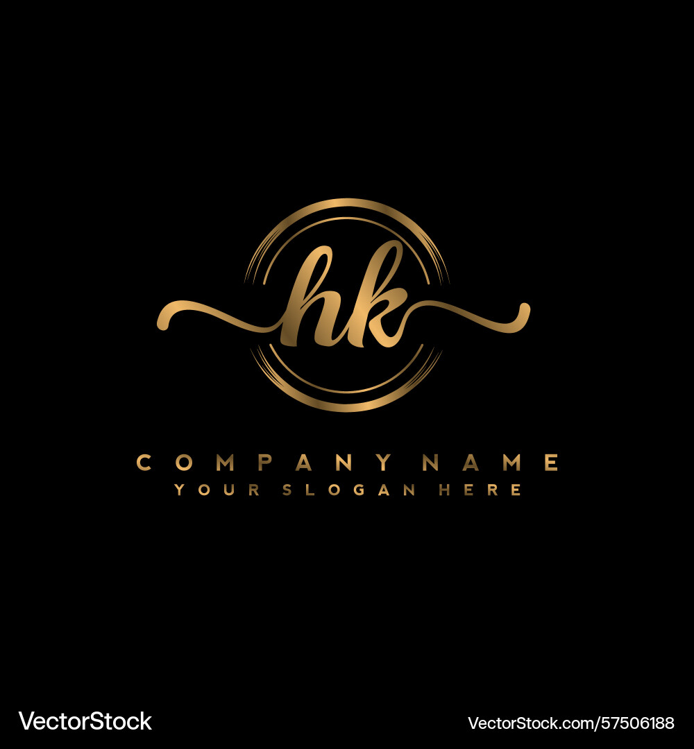 Hk initial handwriting logo with circular wave Vector Image