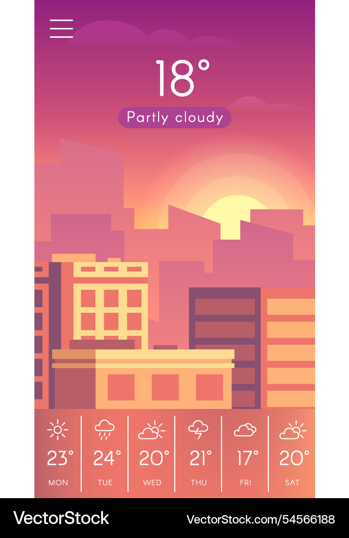 Mobile weather application displaying a partly Vector Image