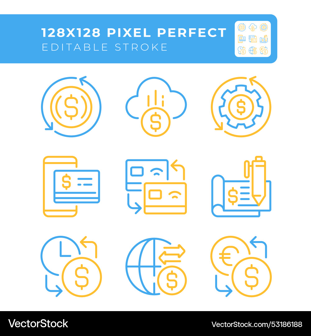 Money transactions two color line icons set Money transactions two color line icons set vector image