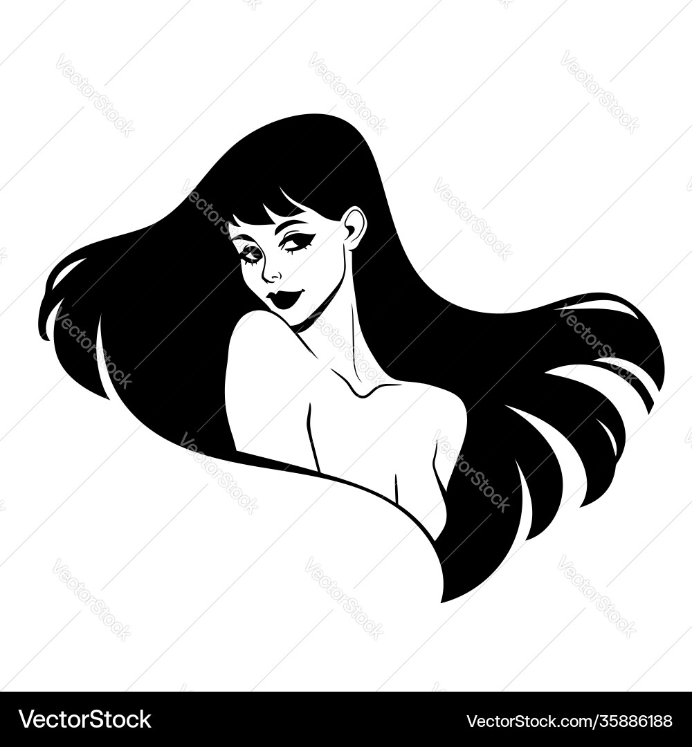 Sexy Dark-Haired Girl Portrait Vector Image
