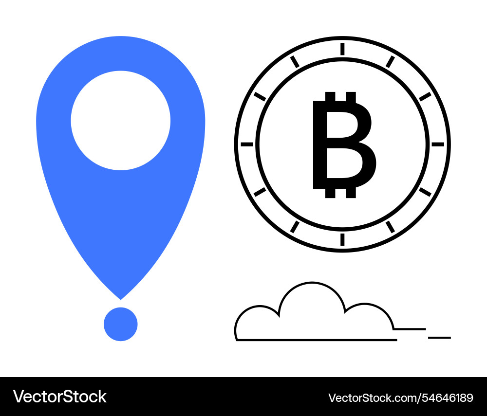 Cryptocurrency location indicator with bitcoin Cryptocurrency location indicator with bitcoin Vector Image
