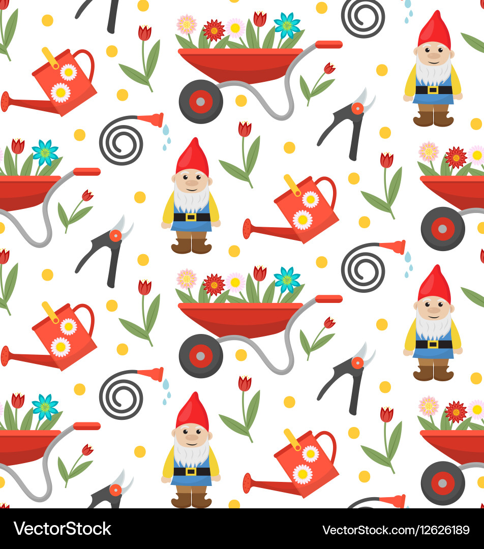 Cute Gnome Garden Pattern Vector Image