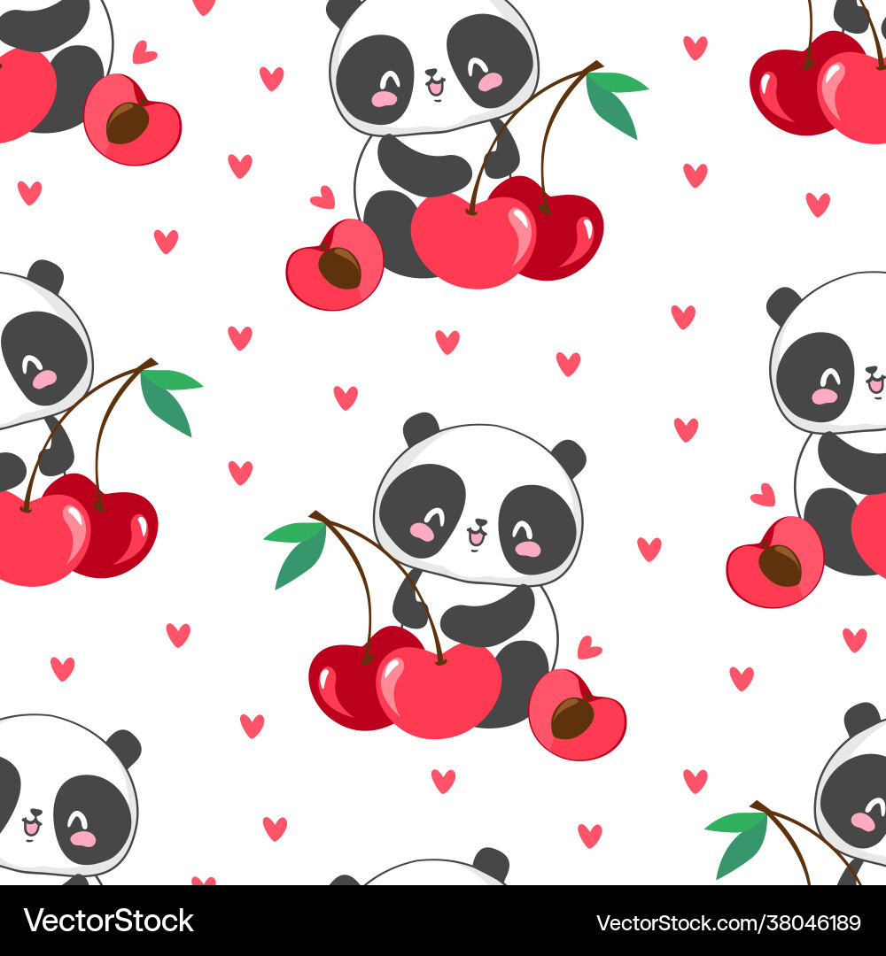 Cute Panda with Cherry Pattern vector image