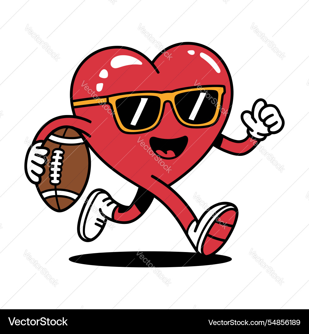 Heart playing football cartoon Heart playing football cartoon Vector Image