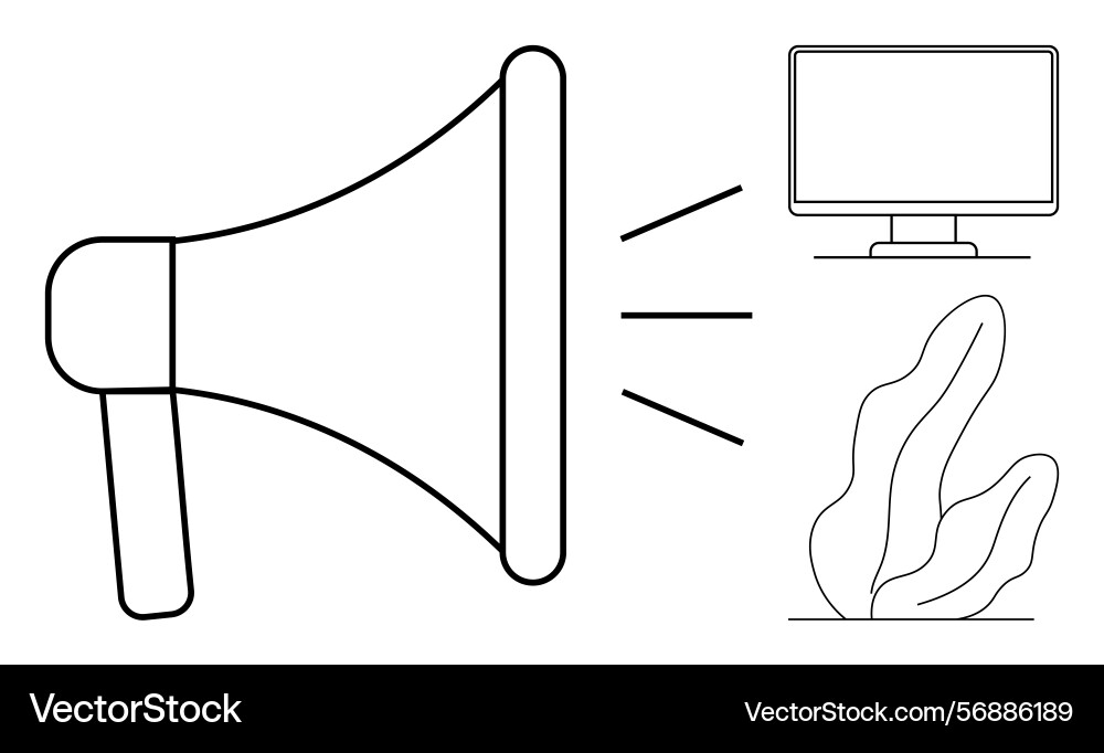Megaphone with sound waves next to computer Megaphone with sound waves next to computer vector image