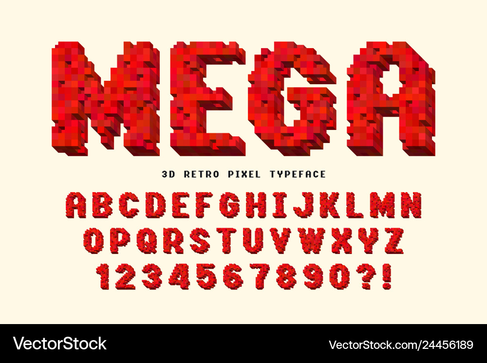 Pixel font design stylized like in 8-bit Pixel font design stylized like in 8-bit vector image