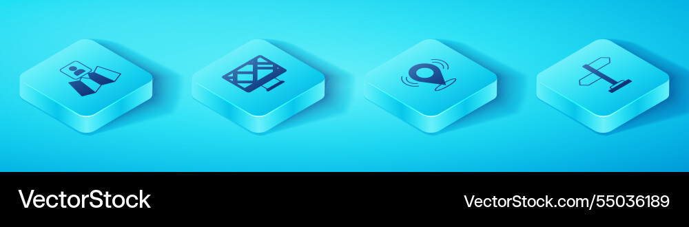 Set isometric folded map with location marker Set isometric folded map with location marker vector image