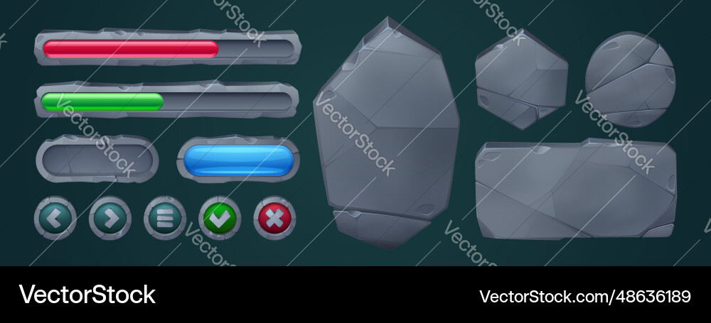 Stone rock ui game interface button cartoon Stone rock ui game interface button cartoon vector image