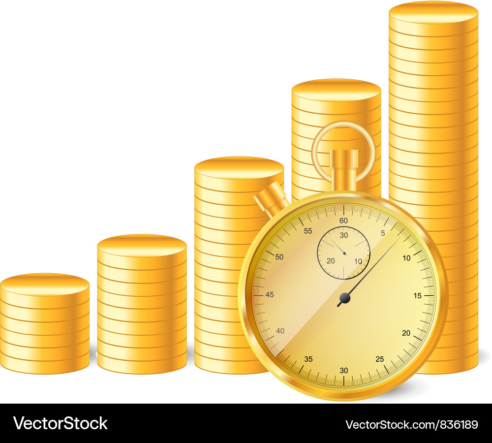 Stopwatch with stack of coins vector image