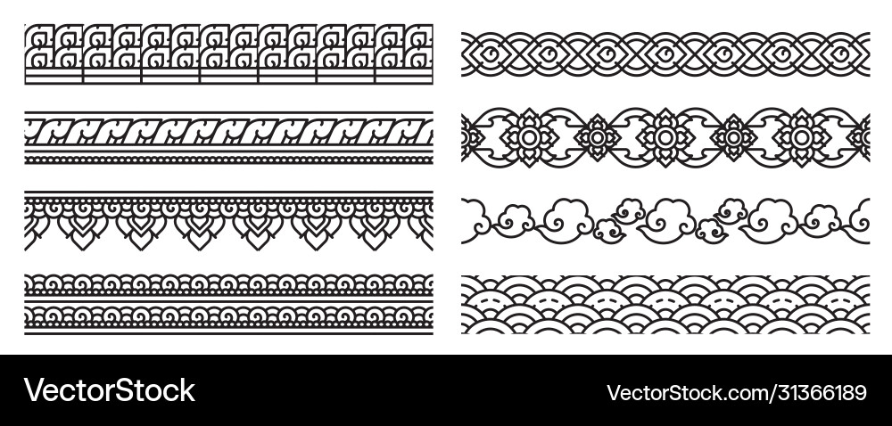 Thai art line seamless borders old lace patterns Thai art line seamless borders old lace patterns vector image