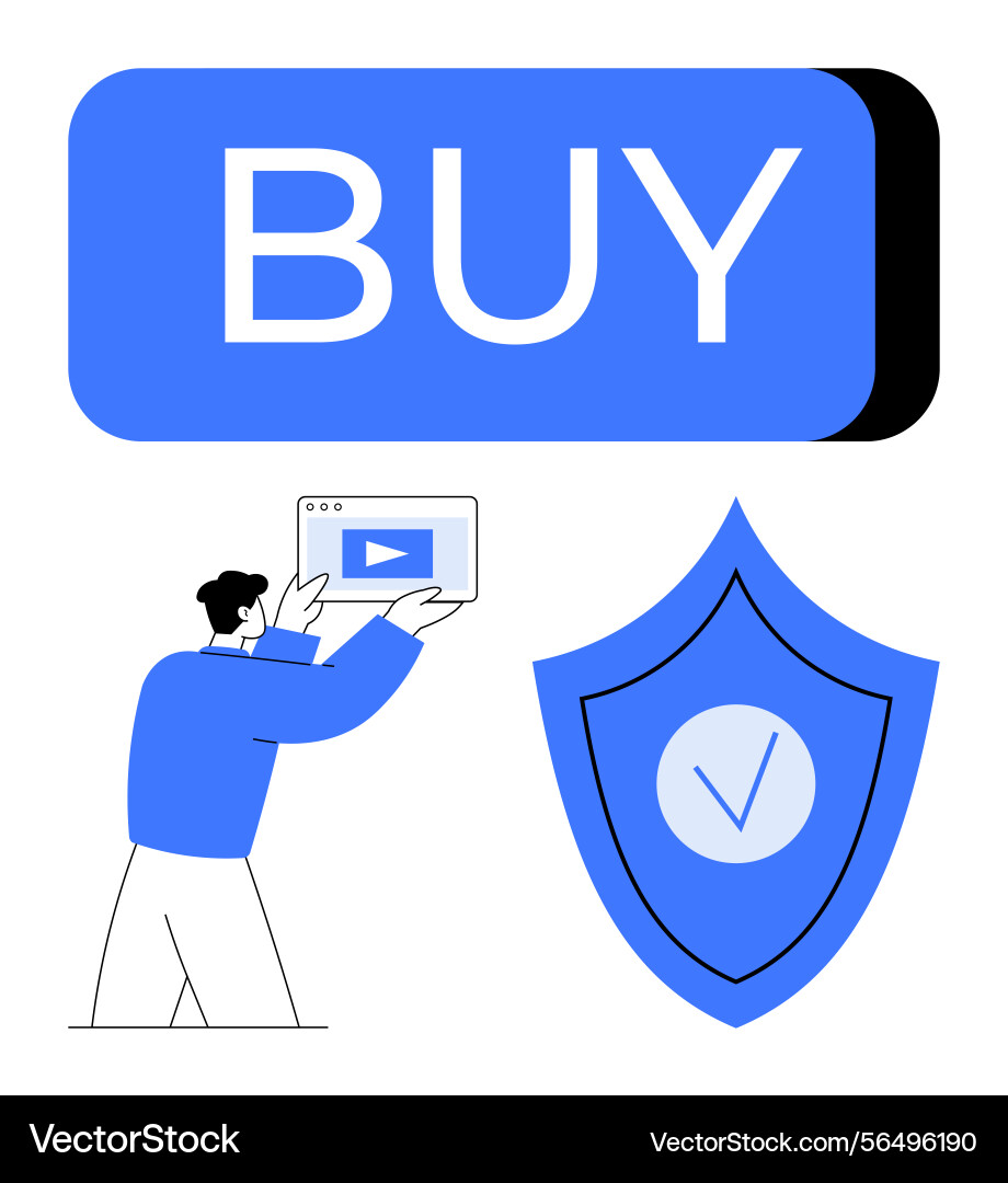 E-commerce concept with buy button secure E-commerce concept with buy button secure vector image