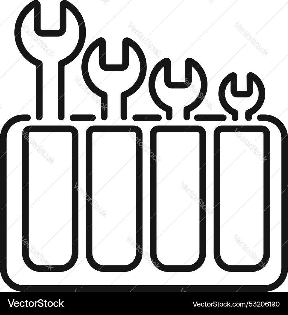 Set of wrenches different sizes standing Set of wrenches different sizes standing Vector Image