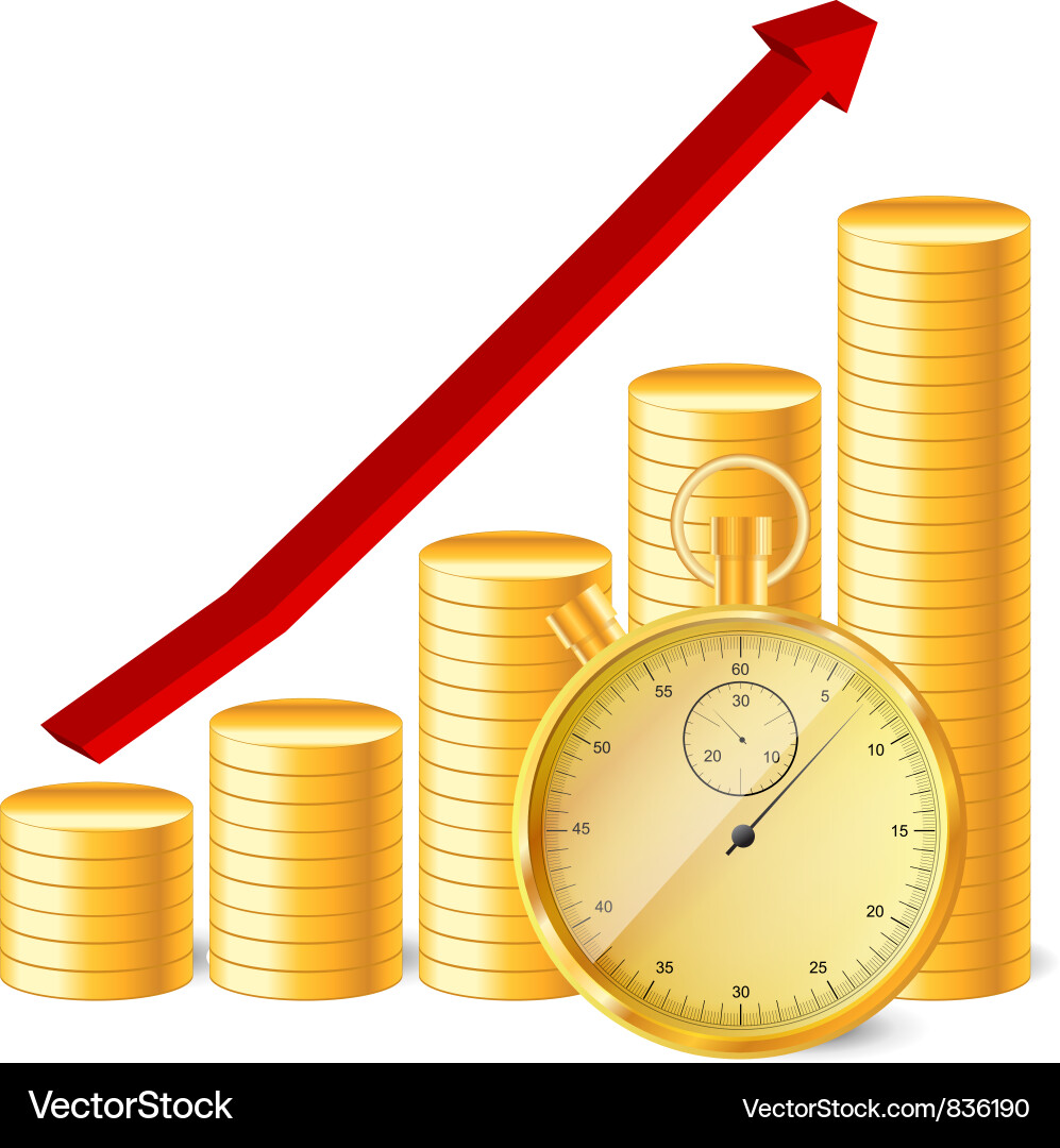 Stopwatch with coins and arrow Vector Image