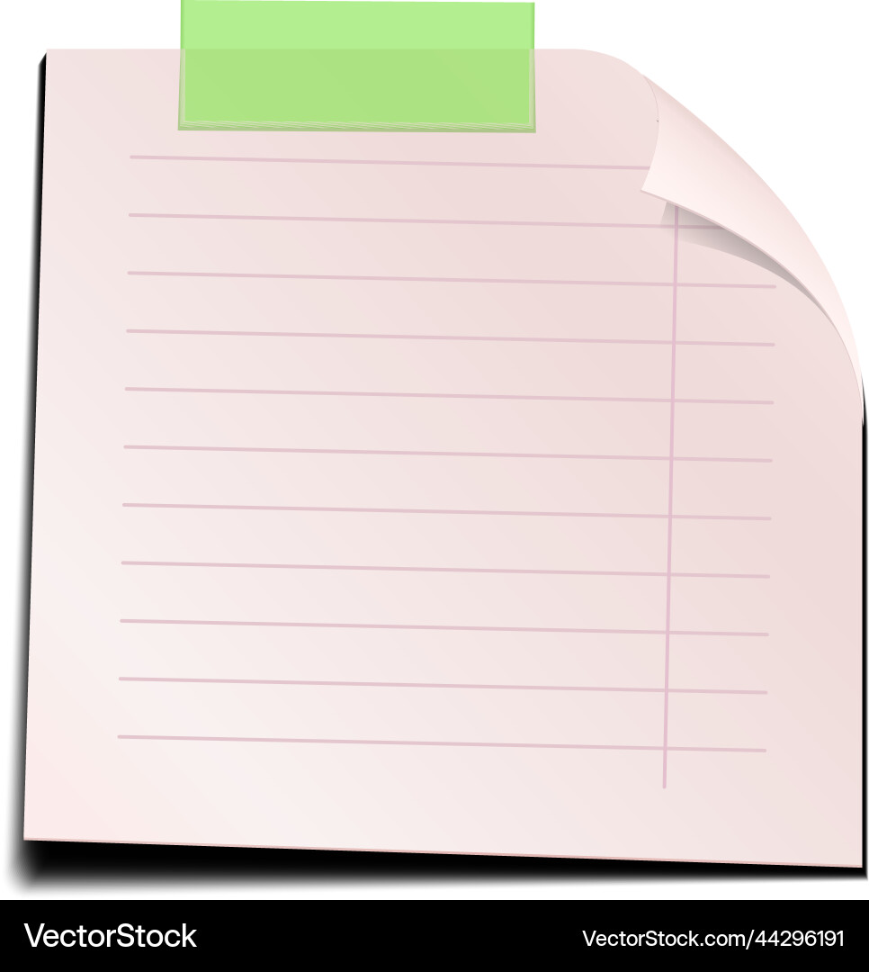Lined memo note realistic paper with curled vector image