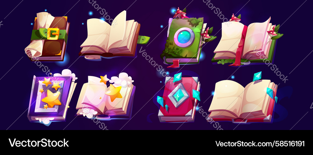 Magic Spellbook Set - Fantasy Game UI Vector Image