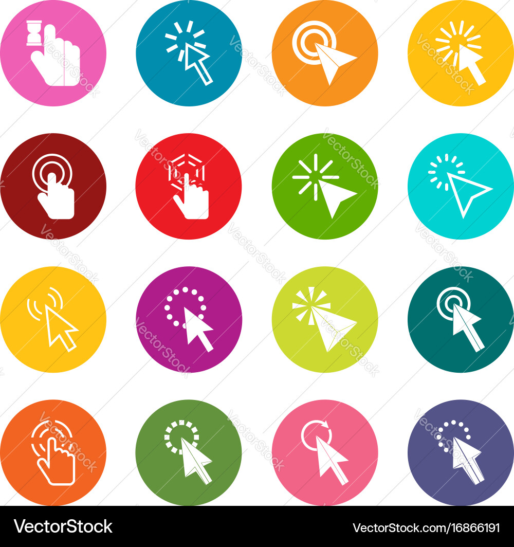 Mouse pointer icons many colors set Vector Image