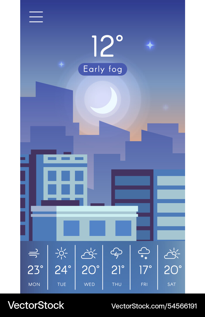 Weather forecast app displaying early fog 12 Weather forecast app displaying early fog 12 vector image