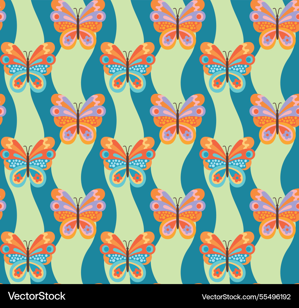 Groovy seamless pattern with colorful butterflies vector image