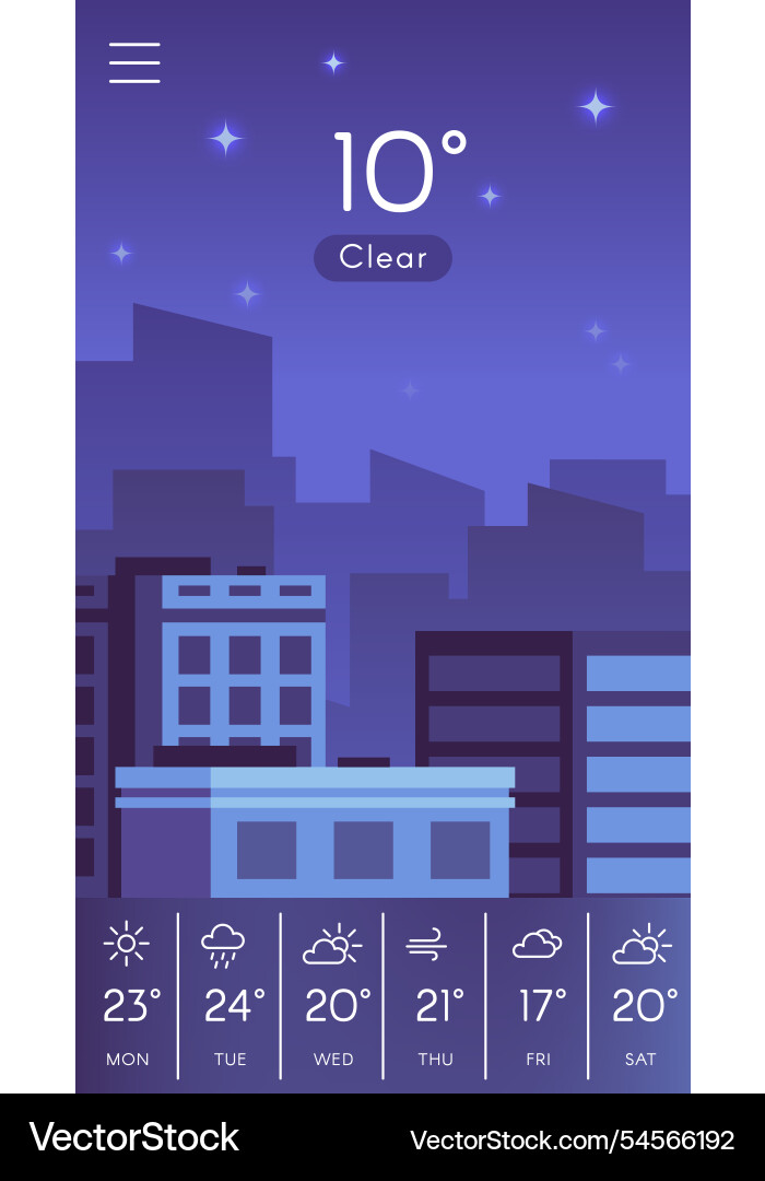 Mobile weather application displaying a clear vector image