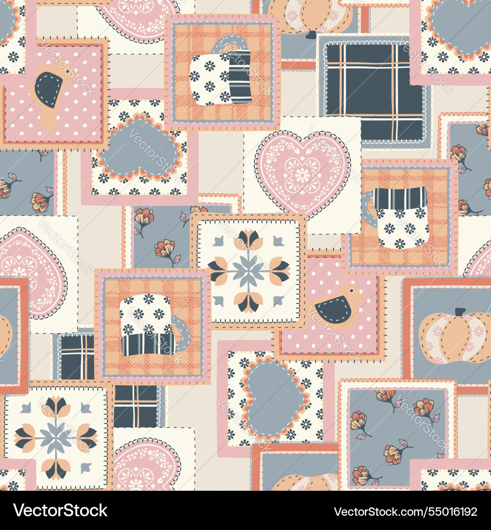 Patchwork pattern with flower and heart design Vector Image