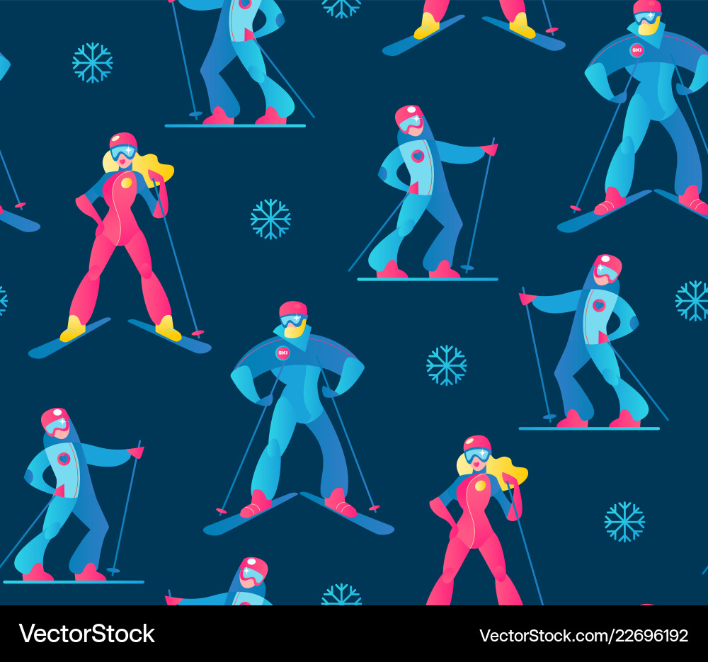 Winter sport seamless pattern skiers and snow Vector Image