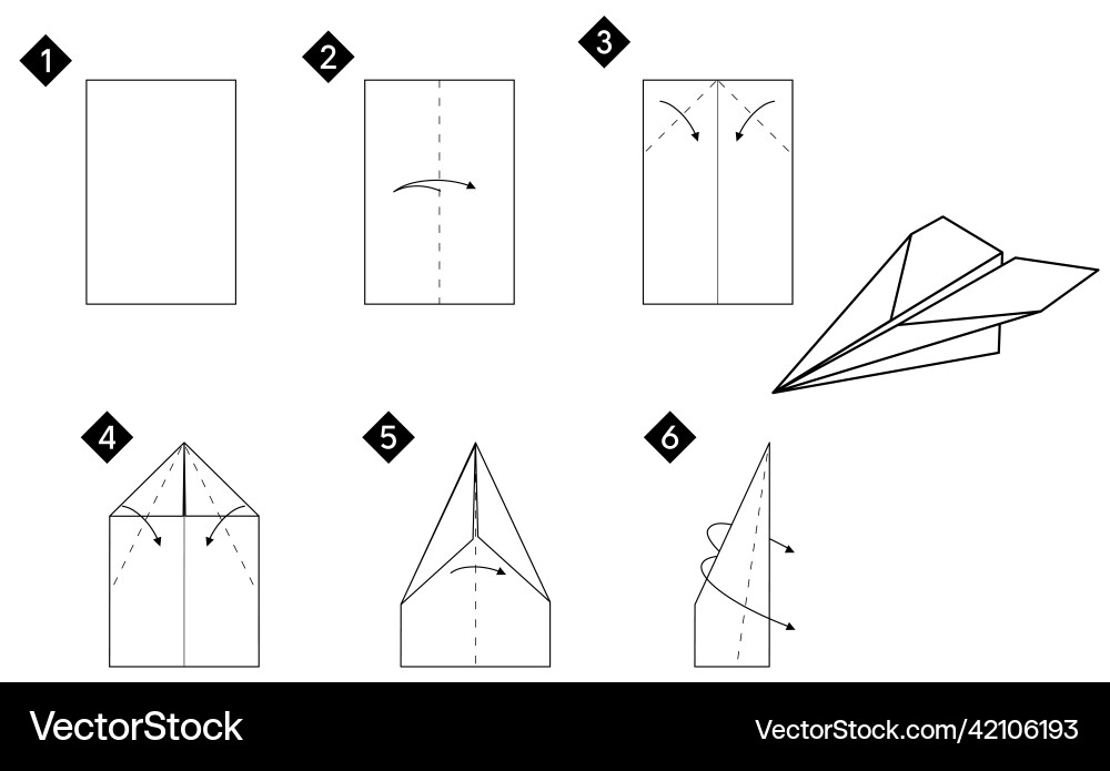 Origami Airplane Tutorial - Step by Step Vector Image