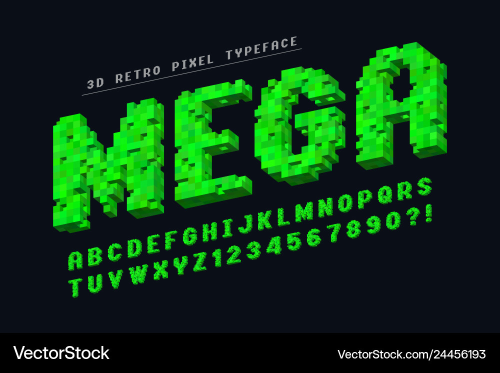 Pixel font design stylized like in 8-bit Pixel font design stylized like in 8-bit vector image