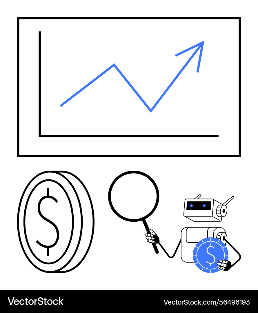 Robot analyzing financial growth with graph Vector Image