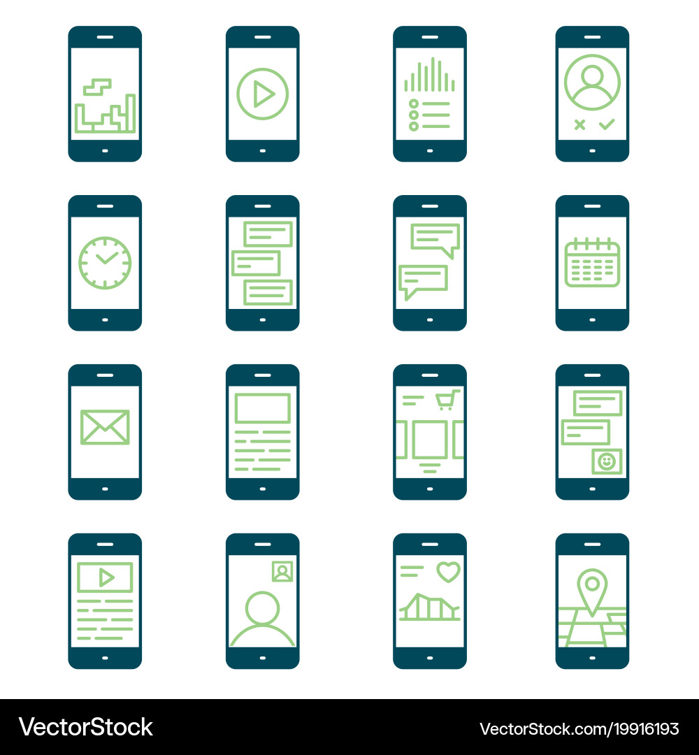 Smartphone functions and apps icon set Vector Image