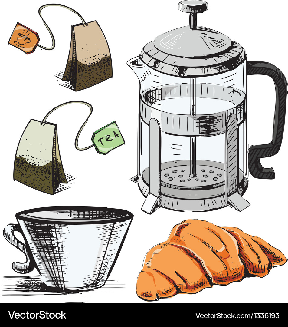 Tea time colorful objects collection Vector Image