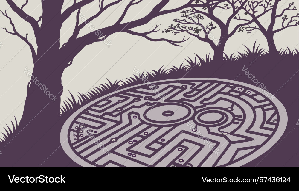Labyrinth with central tree path of life design vector image