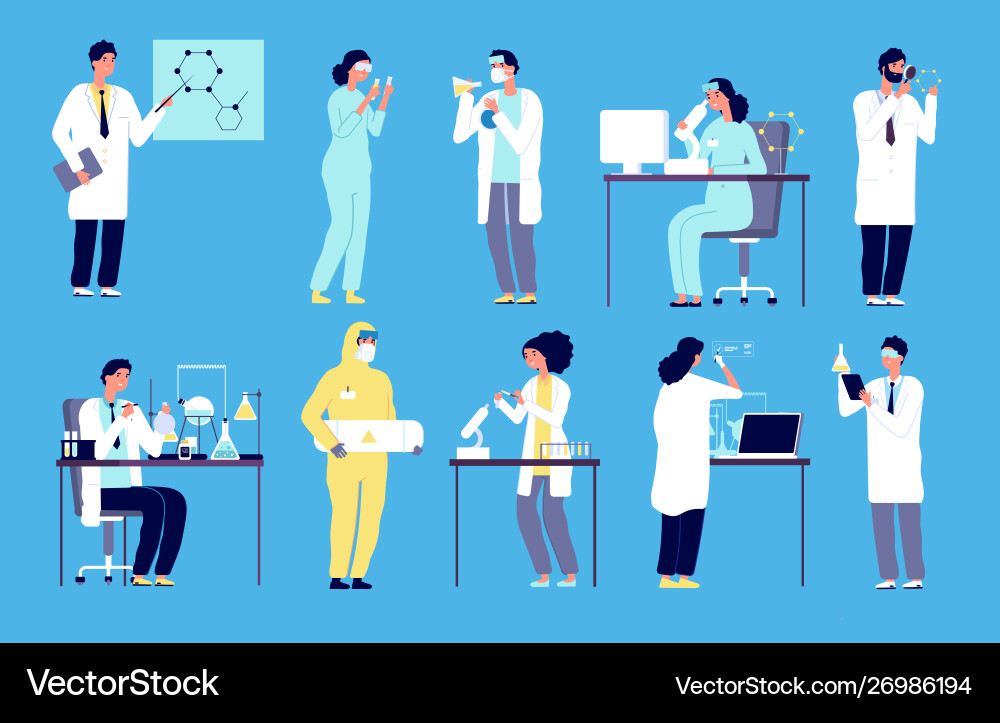 Scientists characters people in white lab coat Vector Image