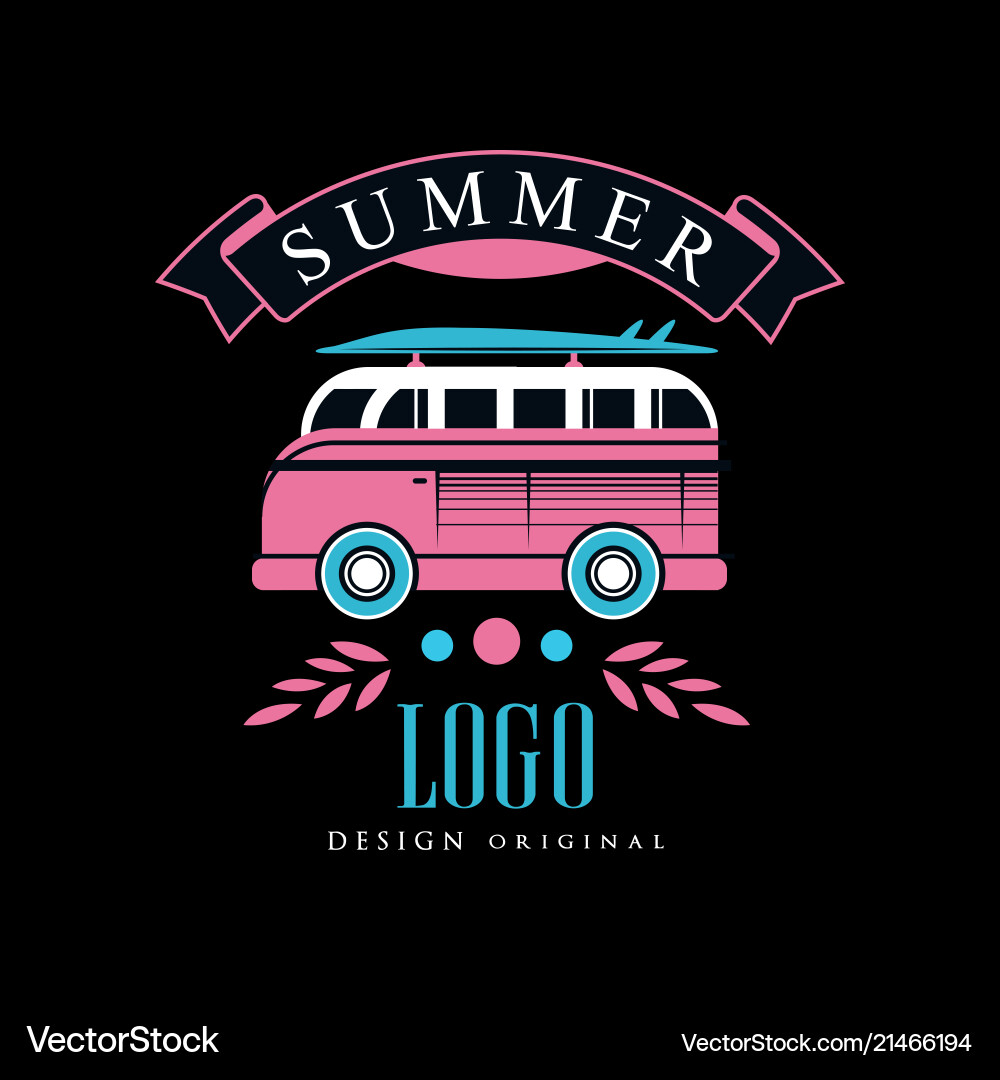 Summer Surf Logo - Blue & Pink Vector Image
